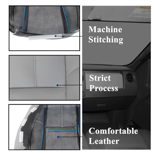 AOUTTUOA Driver and Passenger Bottom Leather Seat Covers Gray Compatible with Chevy Tahoe Suburban Avalanche Silverado GMC Yukon Sierra 2007 2008 2009 2010 2012 2013 2014 - Image 5