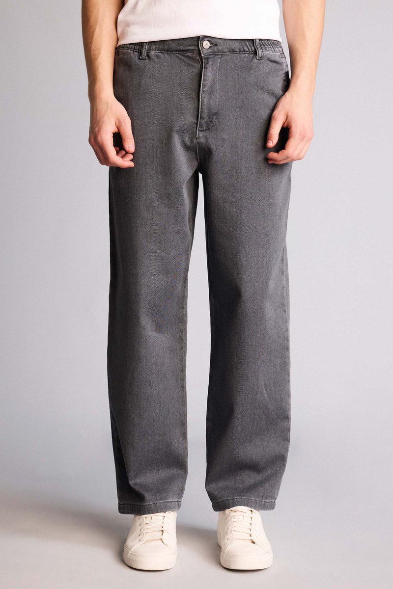DeFacto Grey Man Soft Textured Wide Leg Jeans Casual - Image 3