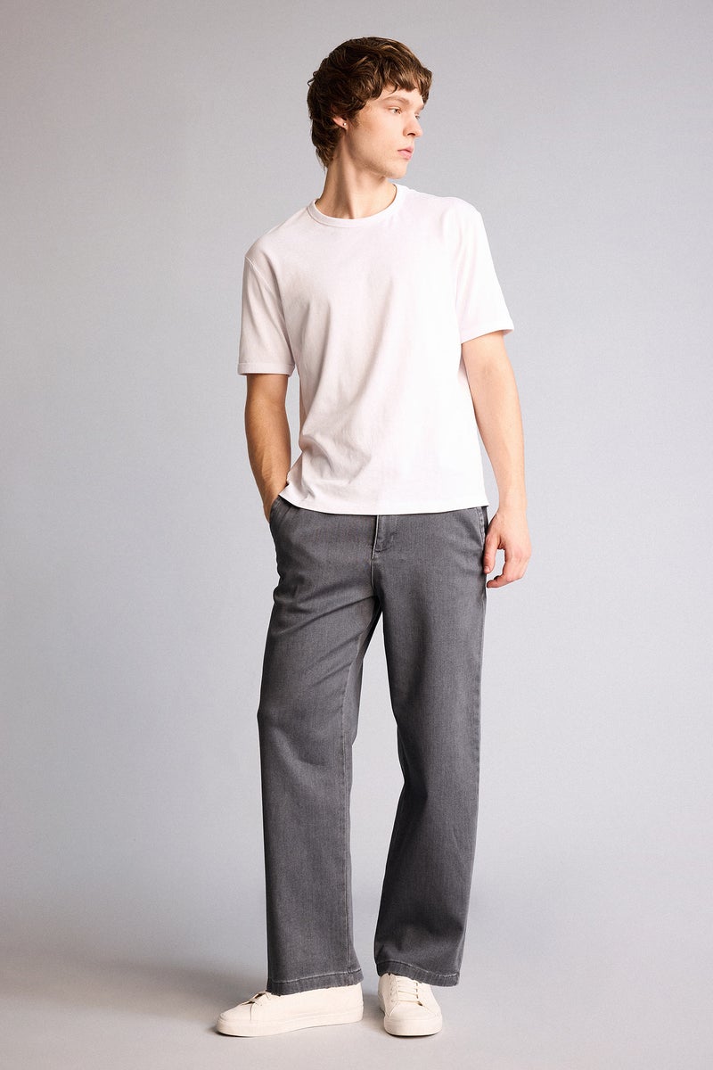 DeFacto Grey Man Soft Textured Wide Leg Jeans Casual - Image 1