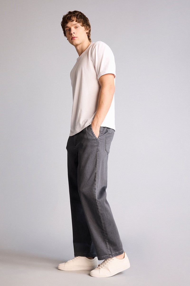 DeFacto Grey Man Soft Textured Wide Leg Jeans Casual - Image 2