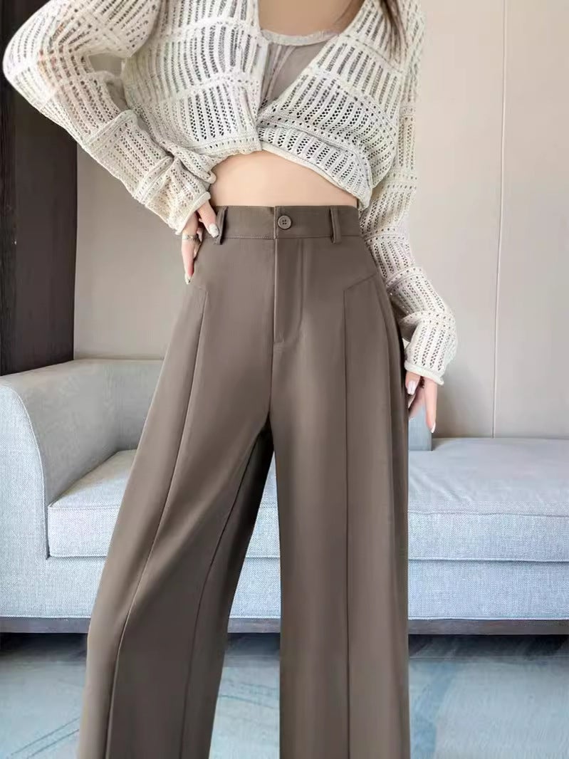 Brown Color High-End Sense Suit Wide-Leg Pants Women'S Autumn High Waist Dummy Sense Small Casual Straight Pants - Image 2