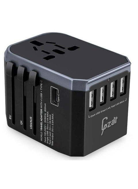 Gzar Universal Travel Adapter International Power Plug Adapter Ultra Fast All in One 4 Ultra Fast USB Port Type C 3.4A Multi Adapter Worldwide UK EU US AU