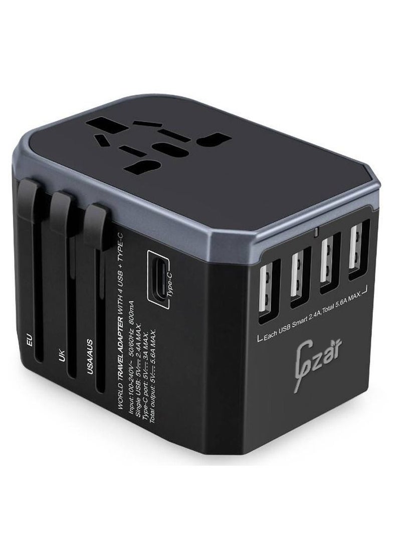 Gzar Universal Travel Adapter International Power Plug Adapter Ultra Fast All in One 4 Ultra Fast USB Port Type C 3.4A Multi Adapter Worldwide UK EU US AU