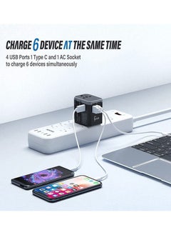 Gzar Gzar Universal Travel Adapter International Power Plug Adapter Ultra Fast All in One 4 Ultra Fast USB Port Type C 3.4A Multi Adapter Worldwide UK EU US AU  - Image 3