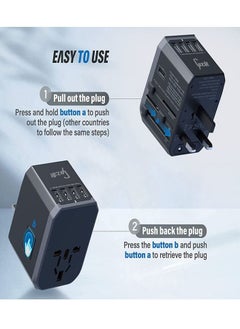 Gzar Gzar Universal Travel Adapter International Power Plug Adapter Ultra Fast All in One 4 Ultra Fast USB Port Type C 3.4A Multi Adapter Worldwide UK EU US AU  - Image 5