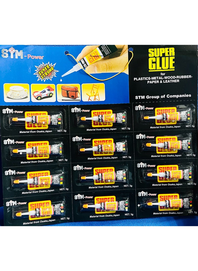 قوة اس تي ام أنبوب غراء فائق من STM، 12 × 3 جرام شفاف للخشب والمطاط والبلاستيك والمعادن والورق والجلد - Image 2