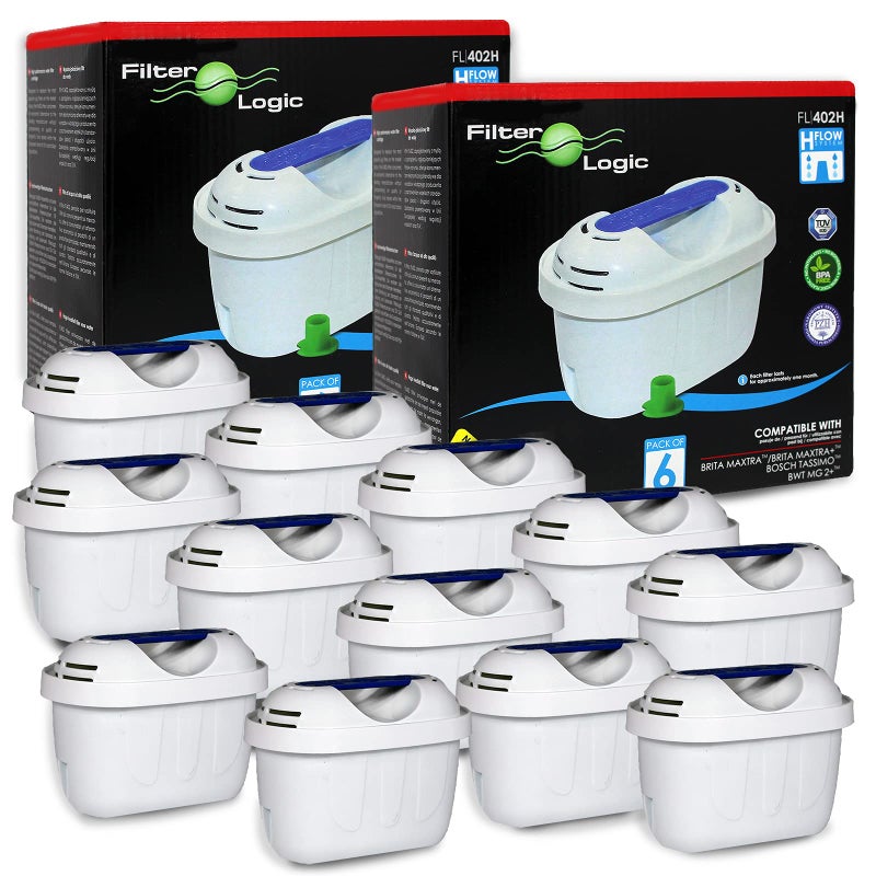 12 Pack Filter Logic 402HFlow Cartridge Compatible with Brita Maxtra  Plus Laica BiFlux