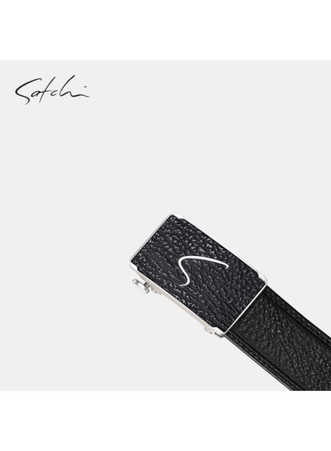 Satchi Men's Leather Belt, Business Casual Automatic Buckle, Shark Skin Waistband, Birthday Gift For Boyfriend Or Husband, Size 135 - Image 4