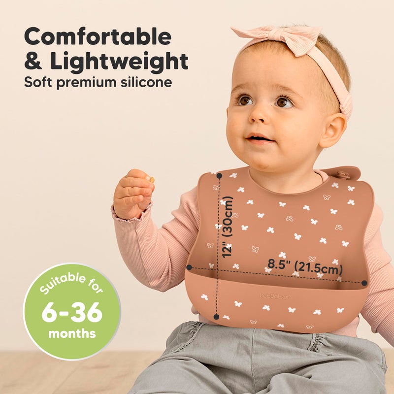 KeaBabies 2-Pack Silicone Baby Bibs for Eating - Sturdy Food-Grade Silicone Bibs for Babies Girl, Boy, Large Food Catcher, Clean & Put On Easily, Waterproof Toddler Feeding Essentials (Butterflies) - Image 3