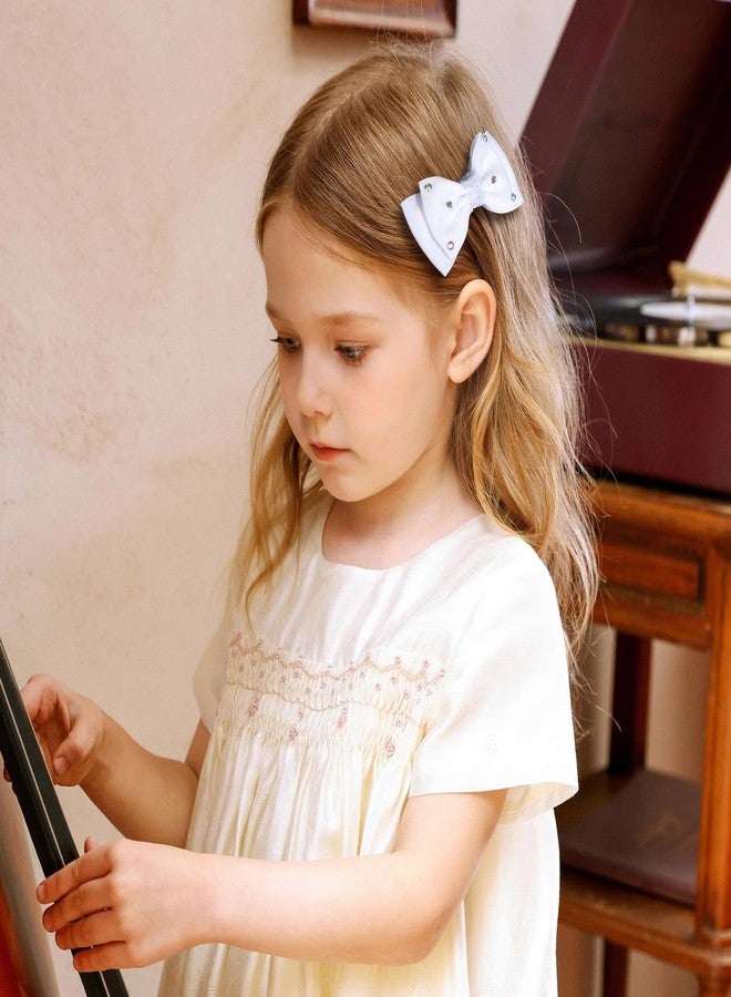 Miroksh 3in White Silky Satin Ribbon Hair Bows Clip, Sparkly Rhinestone Hair Barrettes for Teen Toddler Flower Girls Wedding Pageant Communion Party Dress Decor Accessories Gift Set of 2 - Image 3