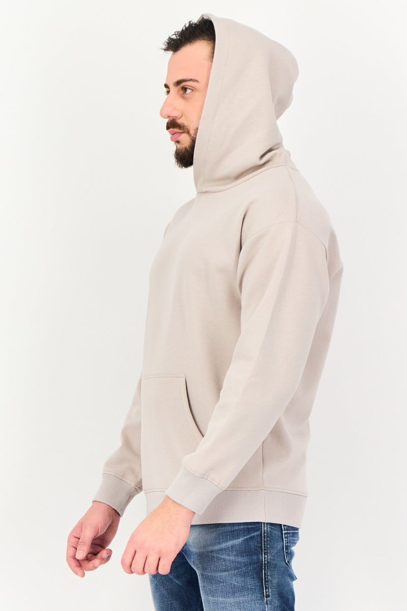 Algspar Men Solid Long Sleeve Hoodie, Light Taupe - Image 2