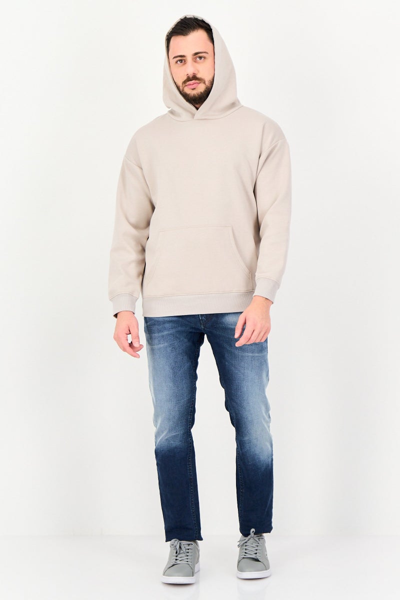 Algspar Men Solid Long Sleeve Hoodie, Light Taupe - Image 4