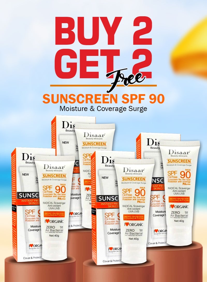 Disaar Buy 2 Get 2 Original Disaar Sunscreen SPF 90 PA+++ Oil Free Sunblock for Face and Body Lightweight Long Lasting Waterproof UV Protection Whitening and Anti Aging Daily Sun Cream I Love Organic Suitable for All Skin Types - Image 1