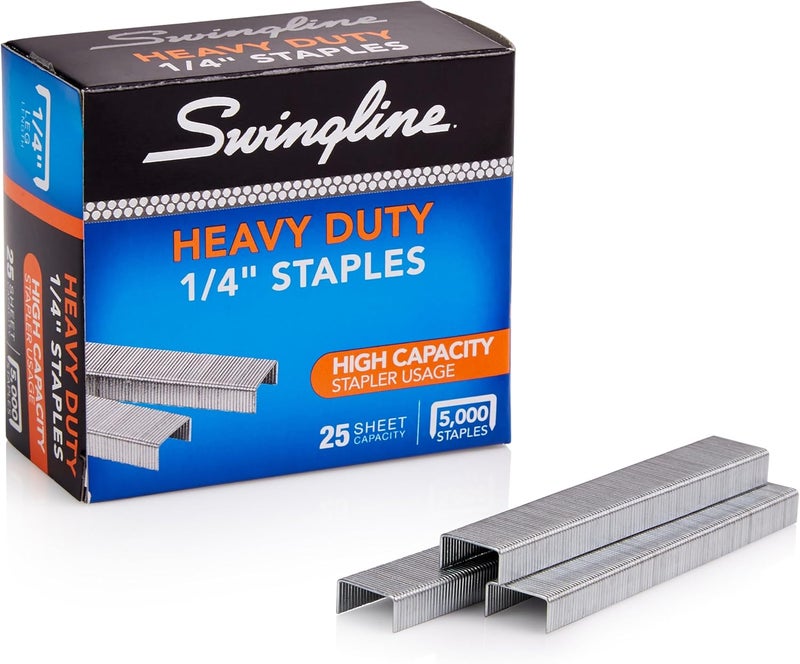 Swingline Staples, Heavy Duty, 1/4" Length, 25 Sheet Capacity, 100/Strip, 5000/Box, 1 Pack (79394), Silver - Image 1