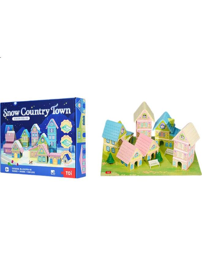 Toi Gypsum Painted Relief Painting, Handmade Coloring Diy Gypsum Painting, Birthday Gift For Ages 3-6, Snow Country Town - Image 1