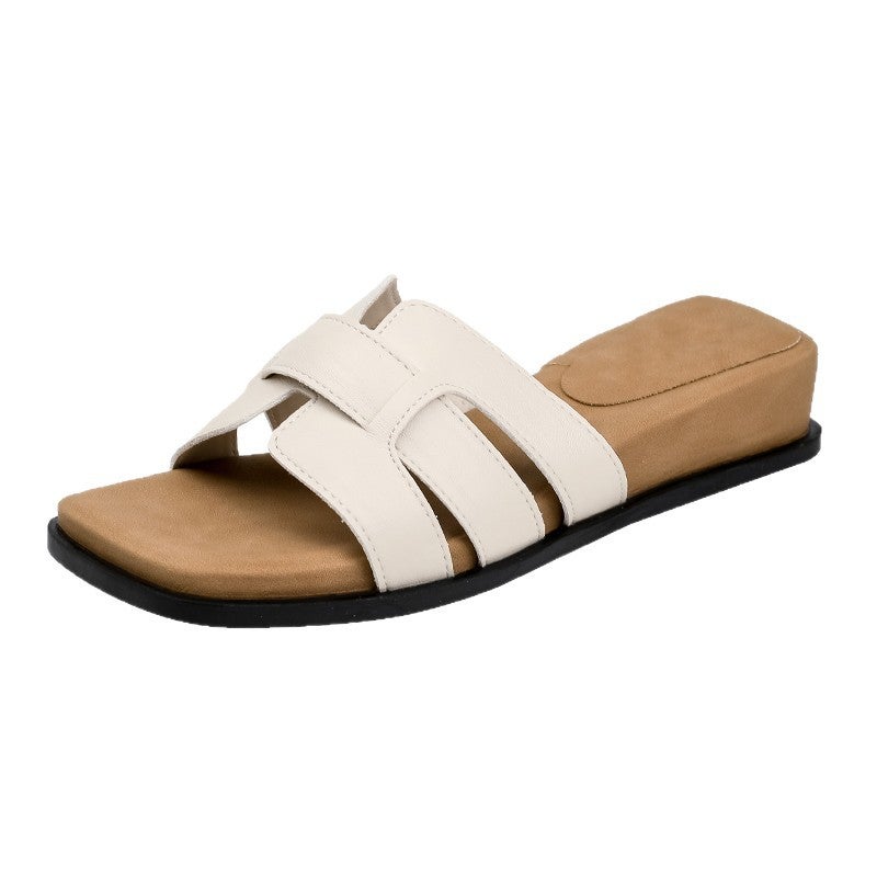 Women's Soft Leather Thick-Sole Slip-On Sandals Square Toe Casual Beach - Image 5