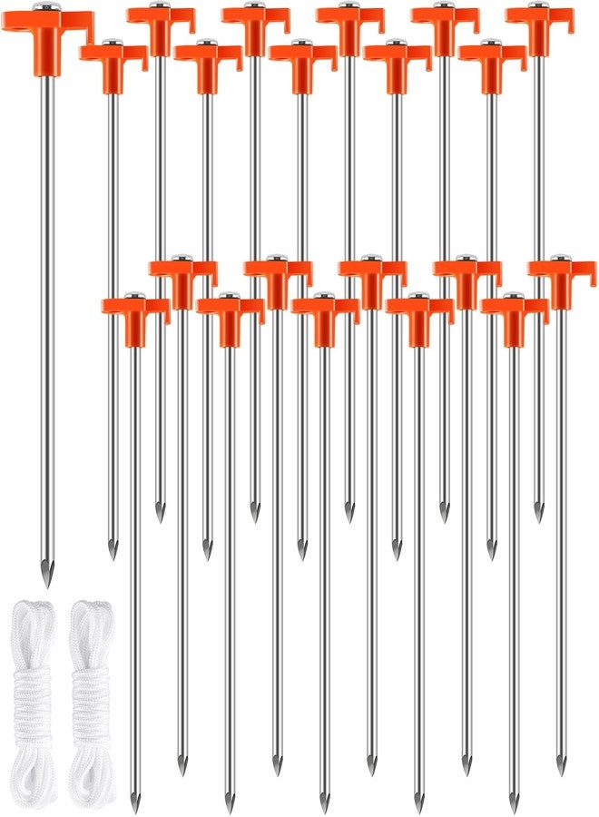 IJRPLM 20 Pack Tent Stakes,10 Inch Heavy Duty Metal Tent Pegs,Tent Pegs Camping Stakes,Non-Rust Ground Stakes Tent Spikes for Outdoor Camping Garden,with 2 Pcs 10FT Ropes(Orange) - Image 1