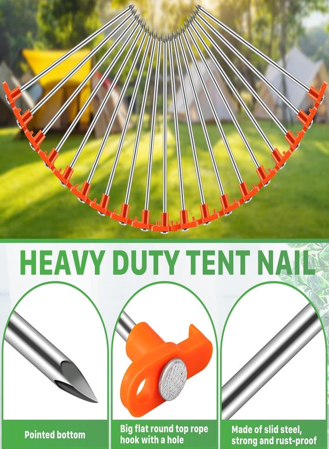IJRPLM 20 Pack Tent Stakes,10 Inch Heavy Duty Metal Tent Pegs,Tent Pegs Camping Stakes,Non-Rust Ground Stakes Tent Spikes for Outdoor Camping Garden,with 2 Pcs 10FT Ropes(Orange) - Image 3