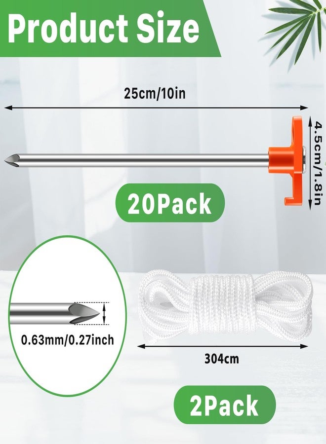 IJRPLM 20 Pack Tent Stakes,10 Inch Heavy Duty Metal Tent Pegs,Tent Pegs Camping Stakes,Non-Rust Ground Stakes Tent Spikes for Outdoor Camping Garden,with 2 Pcs 10FT Ropes(Orange) - Image 2