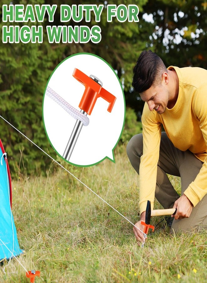 IJRPLM 20 Pack Tent Stakes,10 Inch Heavy Duty Metal Tent Pegs,Tent Pegs Camping Stakes,Non-Rust Ground Stakes Tent Spikes for Outdoor Camping Garden,with 2 Pcs 10FT Ropes(Orange) - Image 5
