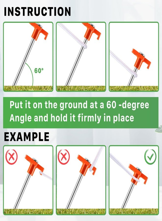 IJRPLM 20 Pack Tent Stakes,10 Inch Heavy Duty Metal Tent Pegs,Tent Pegs Camping Stakes,Non-Rust Ground Stakes Tent Spikes for Outdoor Camping Garden,with 2 Pcs 10FT Ropes(Orange) - Image 4