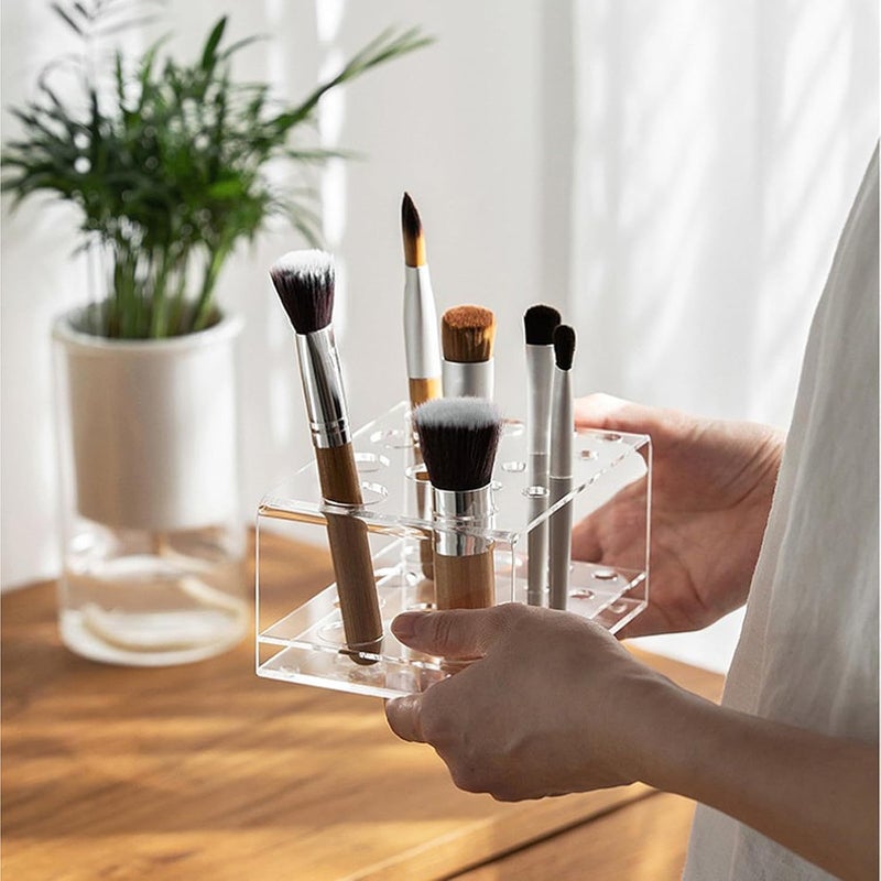 Acrylic Makeup Brush Storage Rack Organizer, Desktop Cosmetic Holder with Drying Stand, 14.5x10.3x7cm, Makeup Accessories Storage Container for Vanity and Travel - Image 5