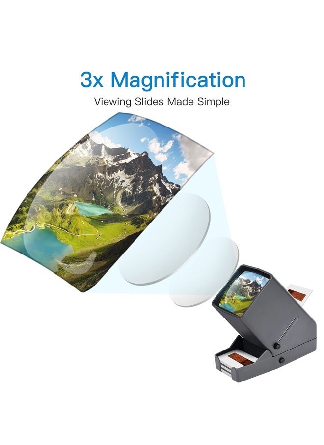 35mm Slide and Film Viewer, Negative Viewer, Desk Top LED Lighted Illuminated Viewing, 3X Magnification, USB Powered
