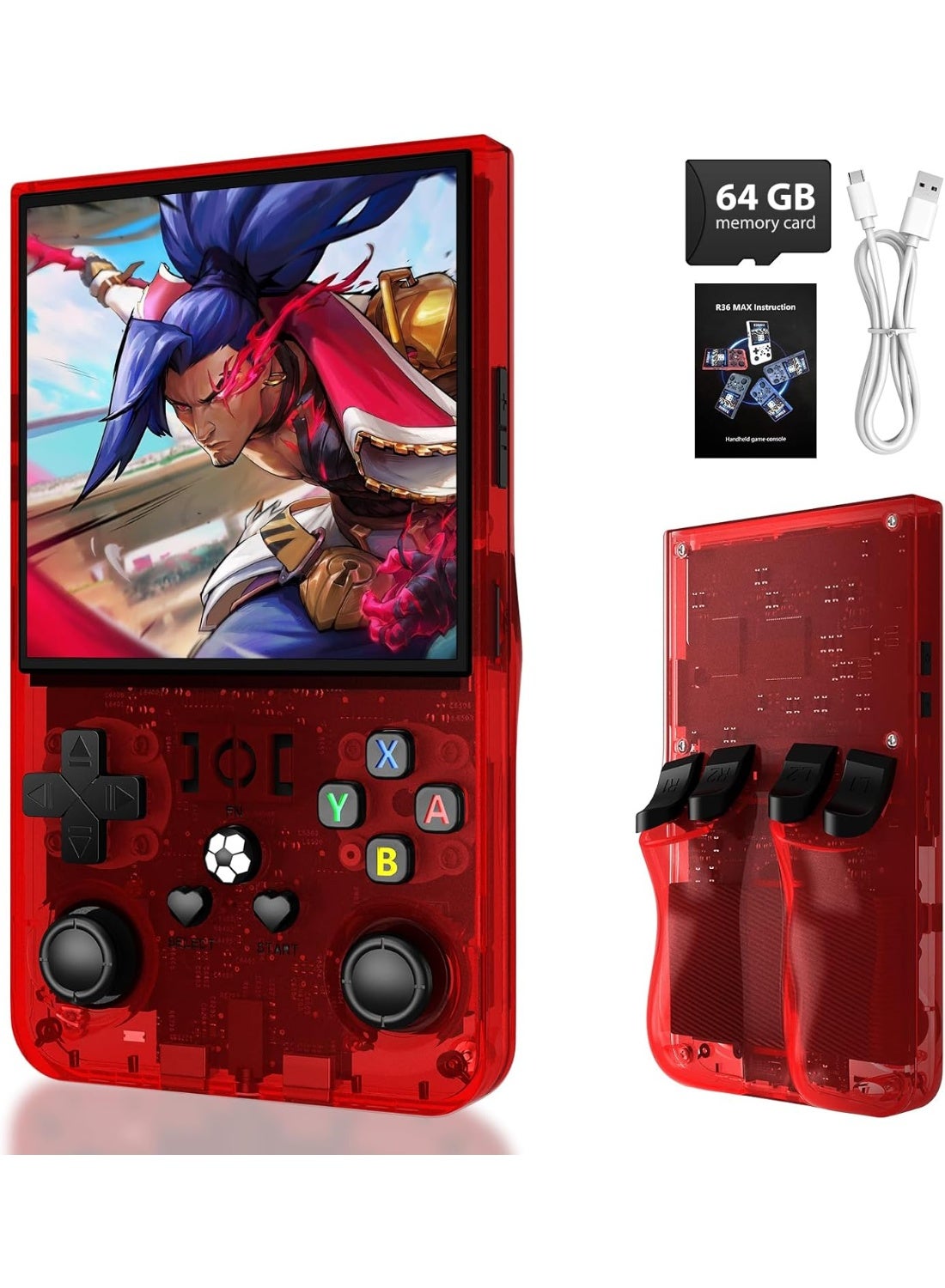 R36MAX Retro Handheld Game Console with 4.0 Inch IPS Display, Built-in Classic Games, Linux System with Professional Gaming Chip, 4000mAh Rechargeable Battery, Portable Retro Video Gaming Console – Red