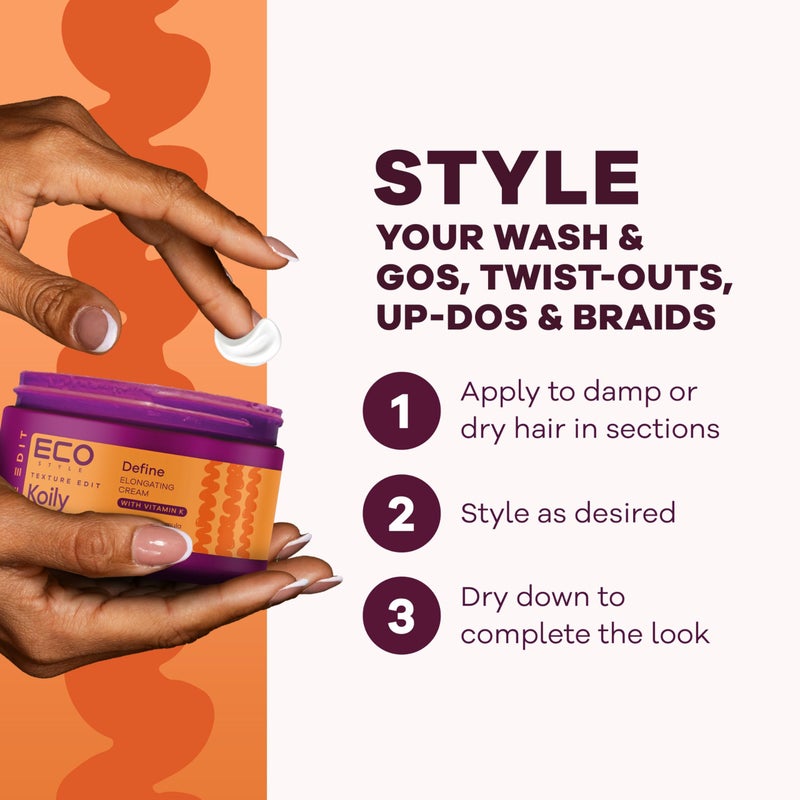 Eco Style Elongating Cream, Texture Edit, Koily Define Gel Para Cabello for Type 4 curly hair, 6oz. - Image 4