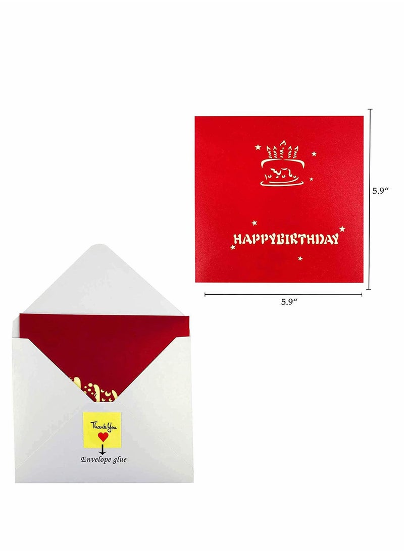 KASTWAVE 3D Pop-Up Birthday Cards Gift Greeting Creative 3D Handmade Hollow Cake Card with Envelope Red LED Light Music Laser Cut Happy Birthday Card Postcards Best Gift for Family Friends  - Image 2