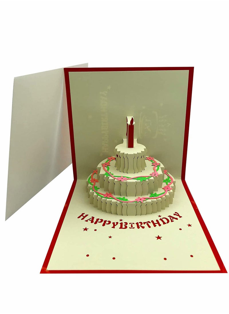 KASTWAVE 3D Pop-Up Birthday Cards Gift Greeting Creative 3D Handmade Hollow Cake Card with Envelope Red LED Light Music Laser Cut Happy Birthday Card Postcards Best Gift for Family Friends  - Image 1