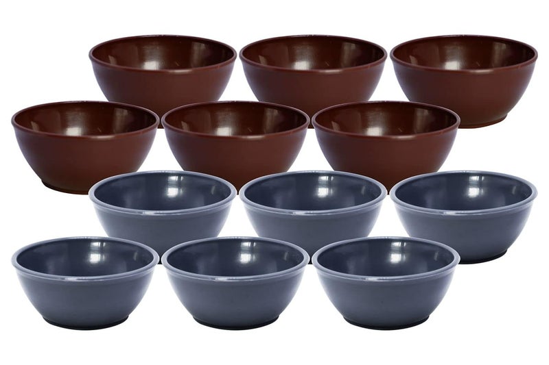Wonder Wonder Homeware Premium Microwave Safe Round Plain Katori Set Set of 12 200 ml Brown Grey  - Image 1