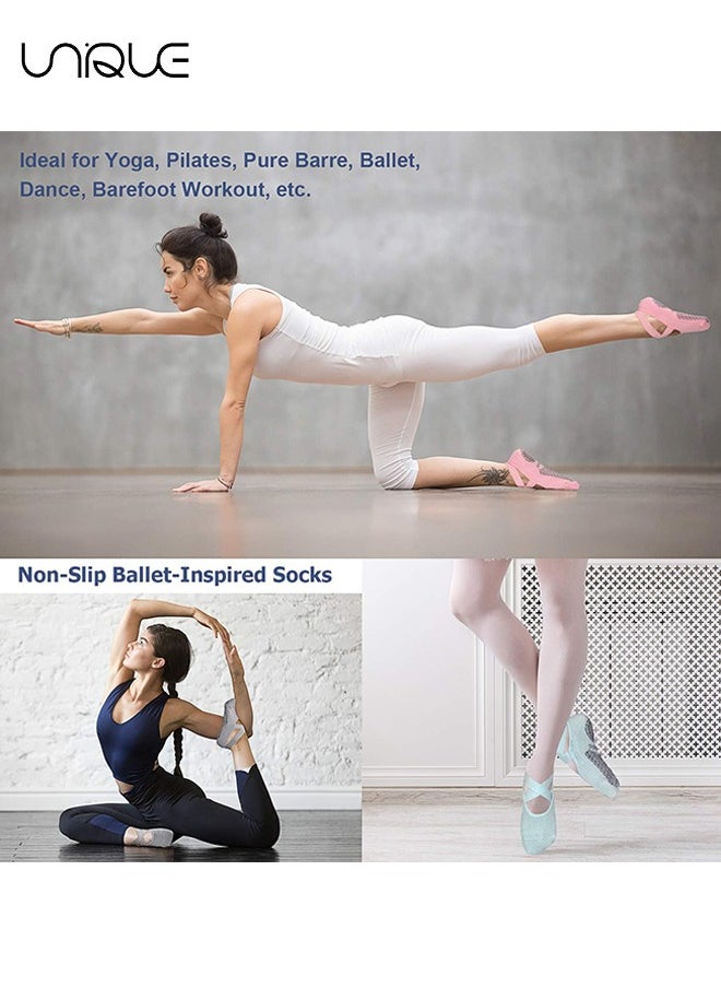 Unique 2Pcs Non Slip Yoga Socks for Women,Yoga Socks for Women Non-Slip Grips & Straps, Ideal for Pilates, Pure Barre, Ballet, Dance, Barefoot Workout（Pink + Light Grey）  - Image 4