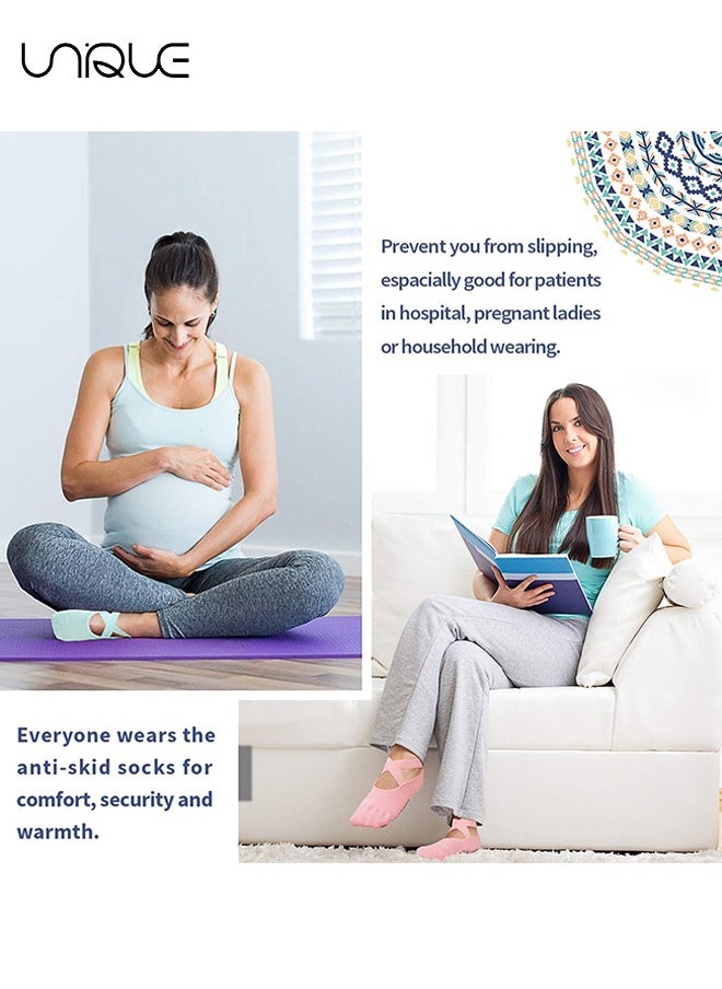 Unique 2Pcs Non Slip Yoga Socks for Women,Yoga Socks for Women Non-Slip Grips & Straps, Ideal for Pilates, Pure Barre, Ballet, Dance, Barefoot Workout（Pink + Light Grey）  - Image 3