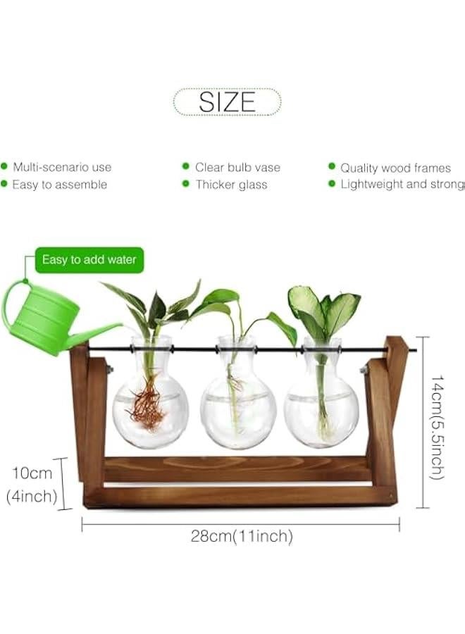 HOOKOR Plant Propagation Station, Plant Terrarium with Wooden Stand, Unique Gardening Birthday Gifts for Women Plant Lovers, Home Office Garden Decor Planter - 3 Bulb Glass Vases, Brown,(12-01) - Image 4