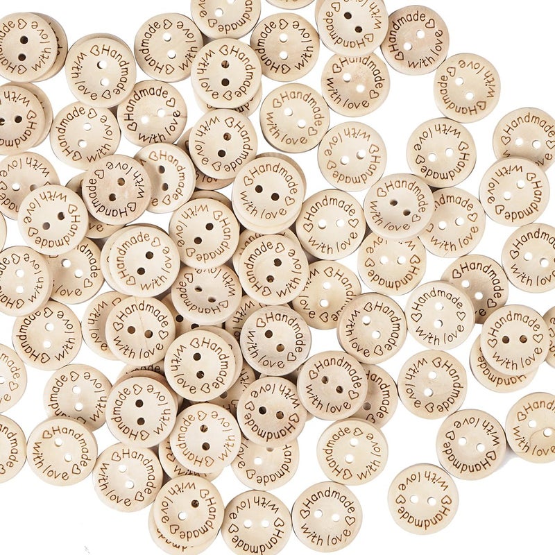 Chenkou Craft 100pcs 34 20mm Handmade with Love Wood Buttons Craft Sewing Button Handmade with Love 3420mm