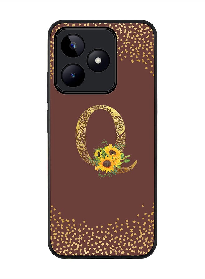 Stylizedd Rugged Black edge case for Realme C51 / Realme Note 50 4G,Custom Monogram Initial Letter Floral Pattern Alphabet - Q (Brown) - Image 1