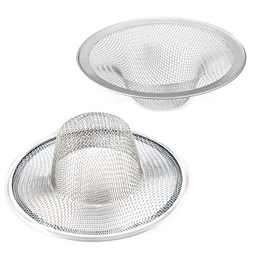 BESSEEK 2 Pcs Heavy Duty Stainless Steel Slop Basket Filter Trap, 4.41" Top / 2.44" Mesh Metal Sink Strainer, Perfect for Kitchen Sink/Bathroom Bathtub RV Wash Basin Floor Drain Balcony Drain Hole - Image 1