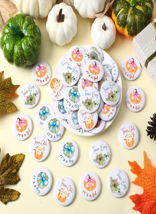 Highergo 48 Pcs Thanksgiving Fall Pumpkins Gender Reveal Pins Button Team Boy or Girl Pins Thanksgiving Gender Reveal Games Decorations Blue Pink Badge New Baby Shower Favors for Guests Party Supplies - Image 4