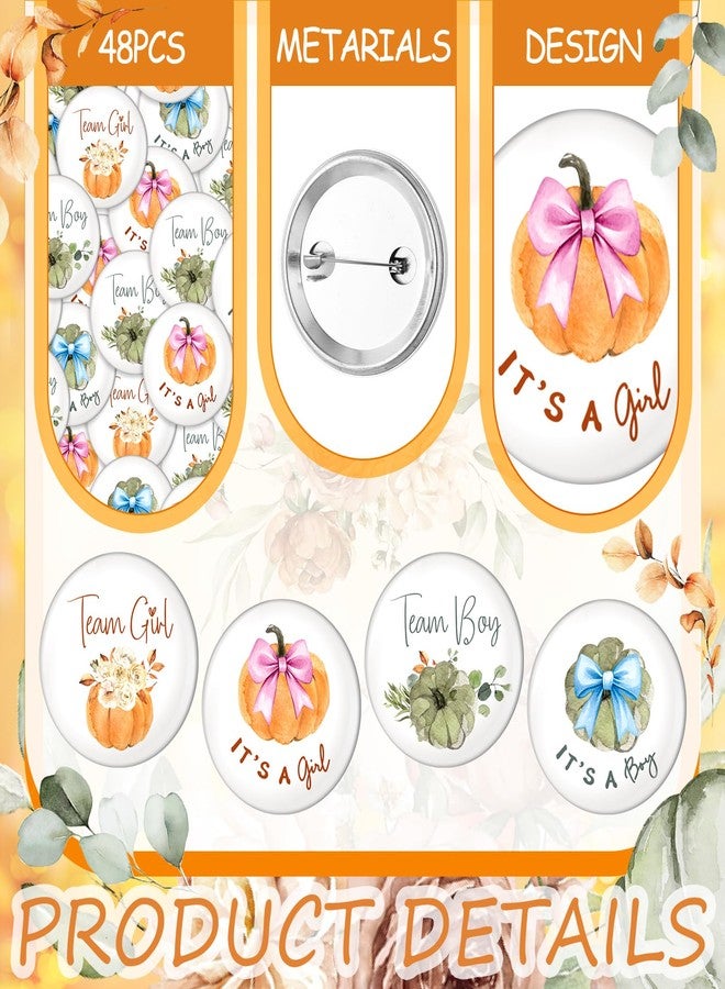 Highergo 48 Pcs Thanksgiving Fall Pumpkins Gender Reveal Pins Button Team Boy or Girl Pins Thanksgiving Gender Reveal Games Decorations Blue Pink Badge New Baby Shower Favors for Guests Party Supplies - Image 3