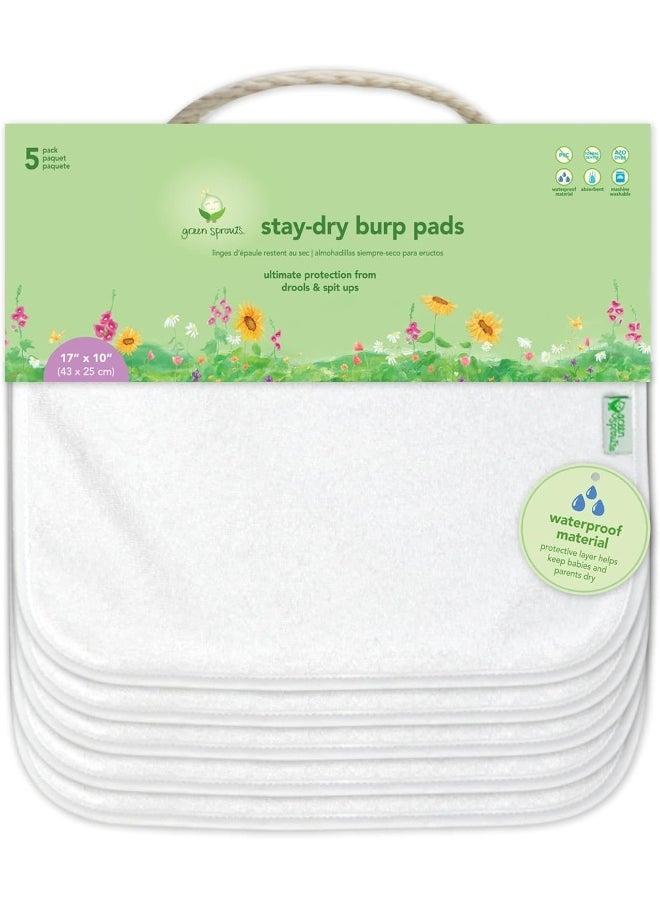 green sprouts green sprouts Stay-Dry Burp Pads (5 Count) | Ultimate protection from drools & spit ups | Waterproof protection, Soft & absorbent terry, Machine washable, White 17"x10"(Pack of 1)  - Image 2