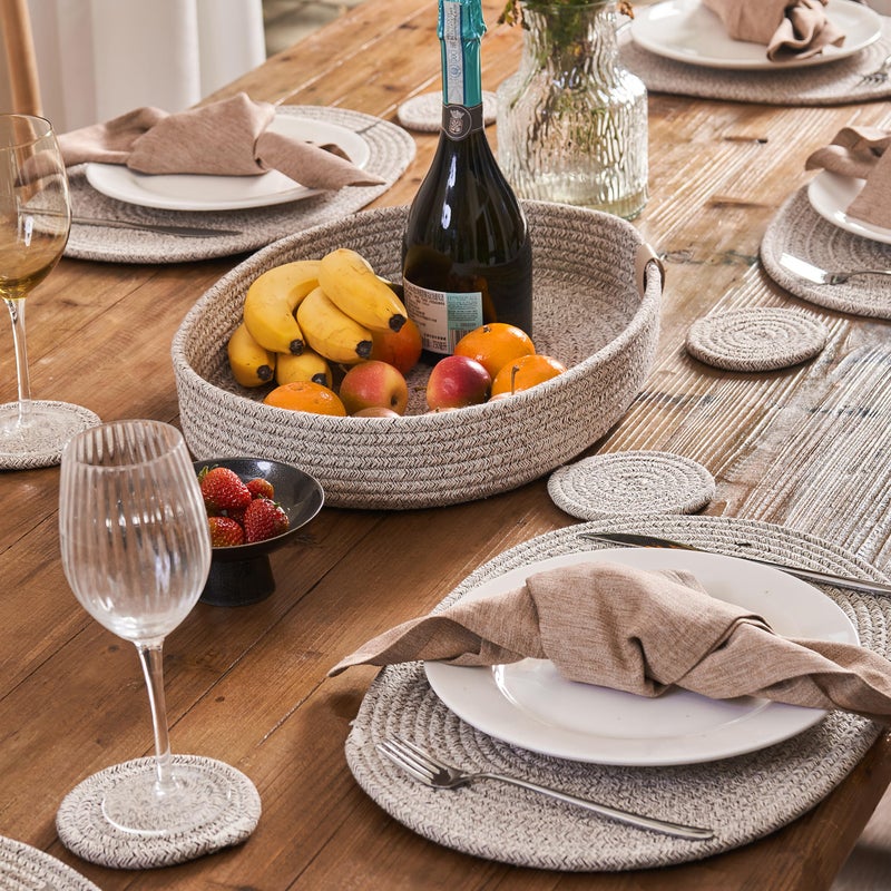 ART pinecone Placemats Set of 6 Oval â€“ Woven Boho Farmhouse Table Mats for Dining Table for 6, Kitchen Decor, Washable and Handmade Rustic Table Accessories (Oval Plus, Taupe Mix) - Image 3