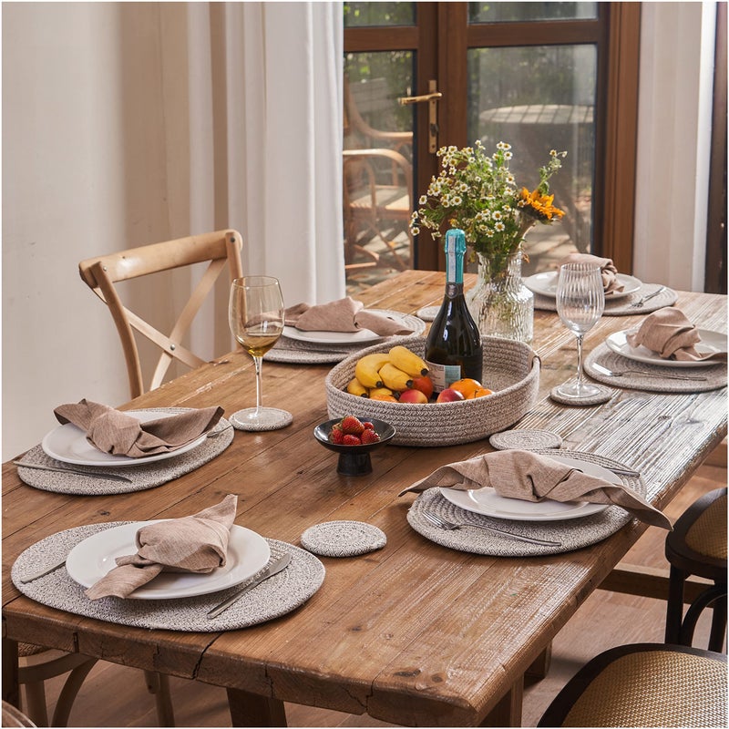 ART pinecone Placemats Set of 6 Oval â€“ Woven Boho Farmhouse Table Mats for Dining Table for 6, Kitchen Decor, Washable and Handmade Rustic Table Accessories (Oval Plus, Taupe Mix) - Image 2