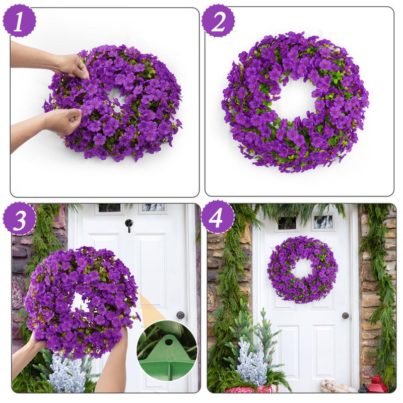 Elecxlink 20 Inch Spring Summer Wreaths for Front Door, Artificial Flowers Violet Silk Floral Wreaths with Fake Plants Green Eucalyptus Leaves for Outdoors Farmhouse Wall Wedding Porch Home Decor - Image 3