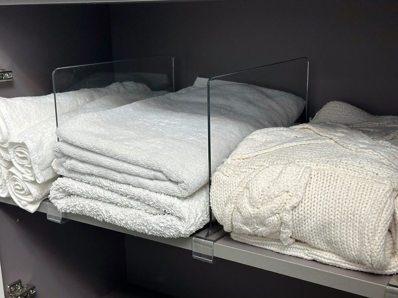 LikeU Acrylic Shelf Dividers for Closets,4 PCS Wood Shelf Dividers,Clear Shelf Separators,Perfect for Clothes Organizer and Bedroom Kitchen Cabinets Shelf Storage and Organizationâ€¦ - Image 3