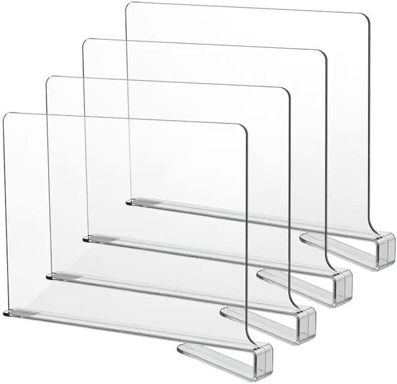 LikeU Acrylic Shelf Dividers for Closets,4 PCS Wood Shelf Dividers,Clear Shelf Separators,Perfect for Clothes Organizer and Bedroom Kitchen Cabinets Shelf Storage and Organizationâ€¦ - Image 1