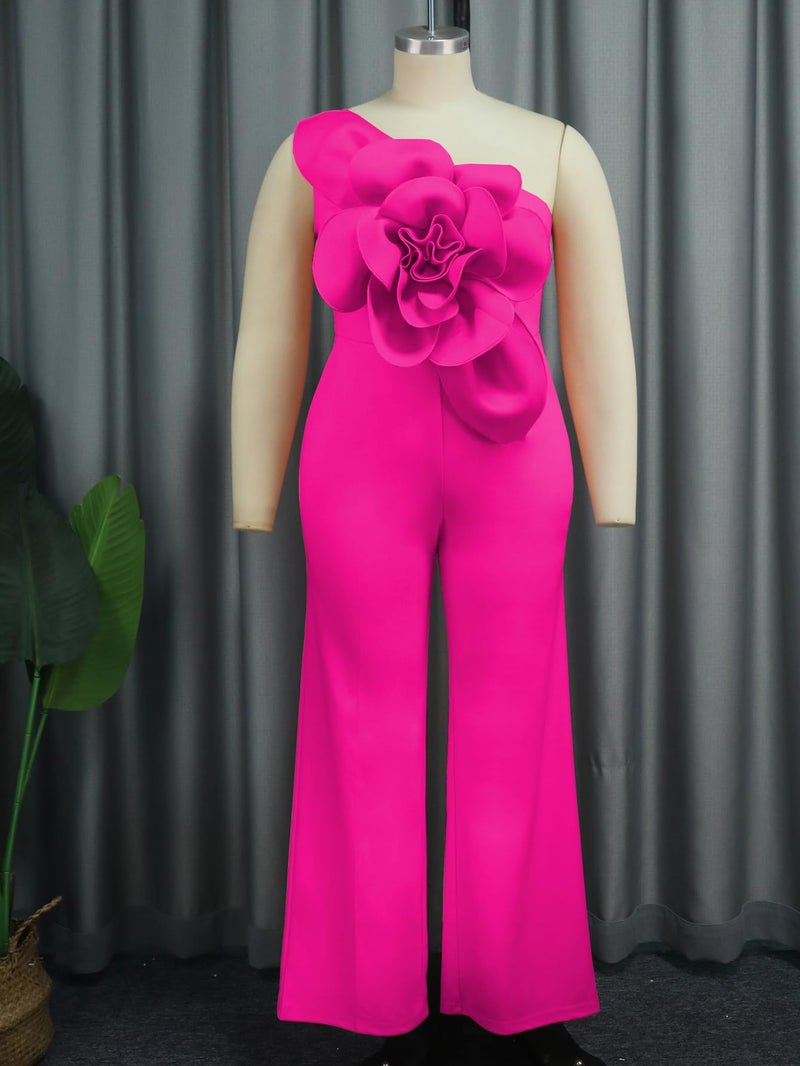 ONTINVA Rose Jumpsuits for Women One Shoulder Jumpers Summer Rompers Sleeveless Loose Palazzo Wide Leg Overalls - Image 3