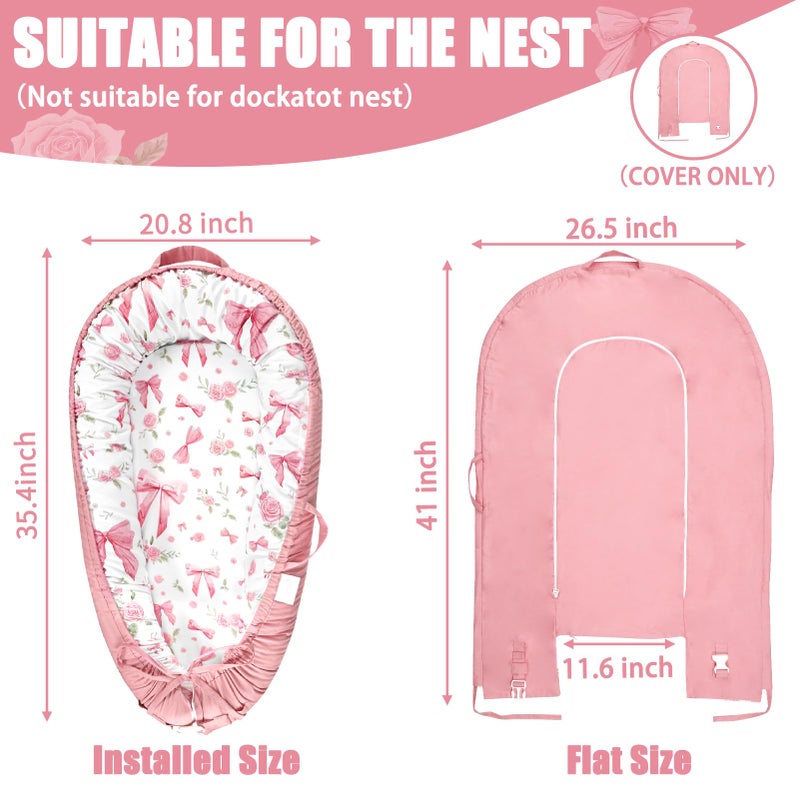 Jundetye Baby Lounger Cover for Boys Girls, Reversible Baby Nest Cover, Adjustable Baby Lounger Replaceable Cover for Infant Newborn, Portable and Machine Washable, Cotton Pink Rose Cover Only - Image 3