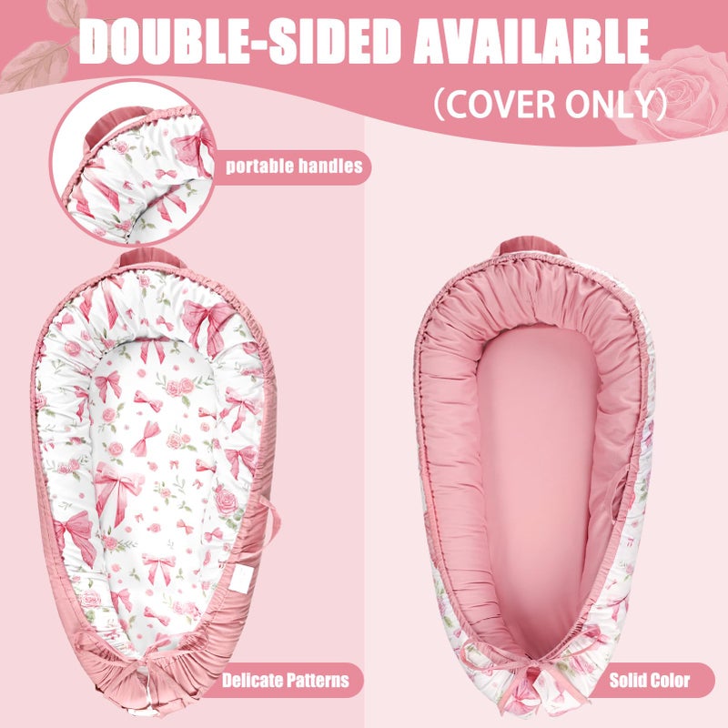 Jundetye Baby Lounger Cover for Boys Girls, Reversible Baby Nest Cover, Adjustable Baby Lounger Replaceable Cover for Infant Newborn, Portable and Machine Washable, Cotton Pink Rose Cover Only - Image 4