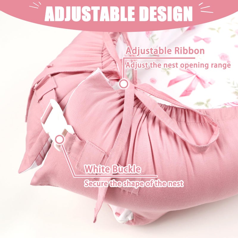 Jundetye Baby Lounger Cover for Boys Girls, Reversible Baby Nest Cover, Adjustable Baby Lounger Replaceable Cover for Infant Newborn, Portable and Machine Washable, Cotton Pink Rose Cover Only - Image 5